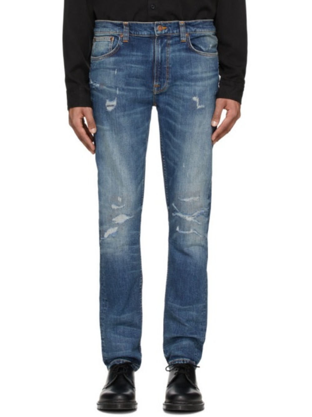 Nudie Jeans Lean Dean Beaten Indigo Distressed Slim Tapered Jeans